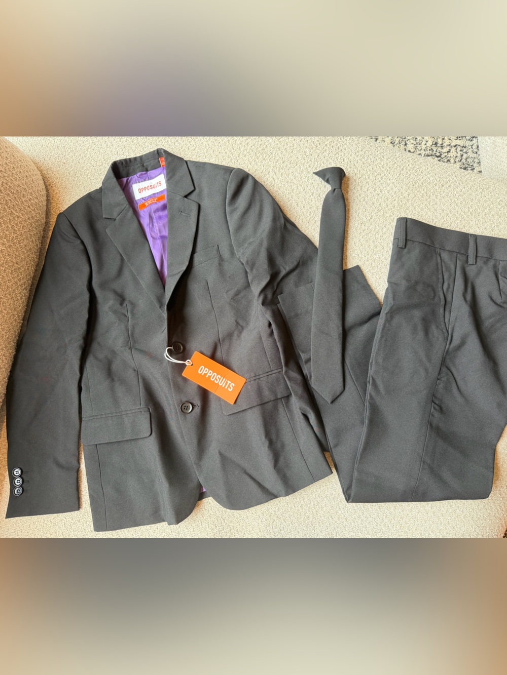 OppoSuits Boys Black 3-Piece Suit Set Jacket Pants Tie Size 10Y Formal